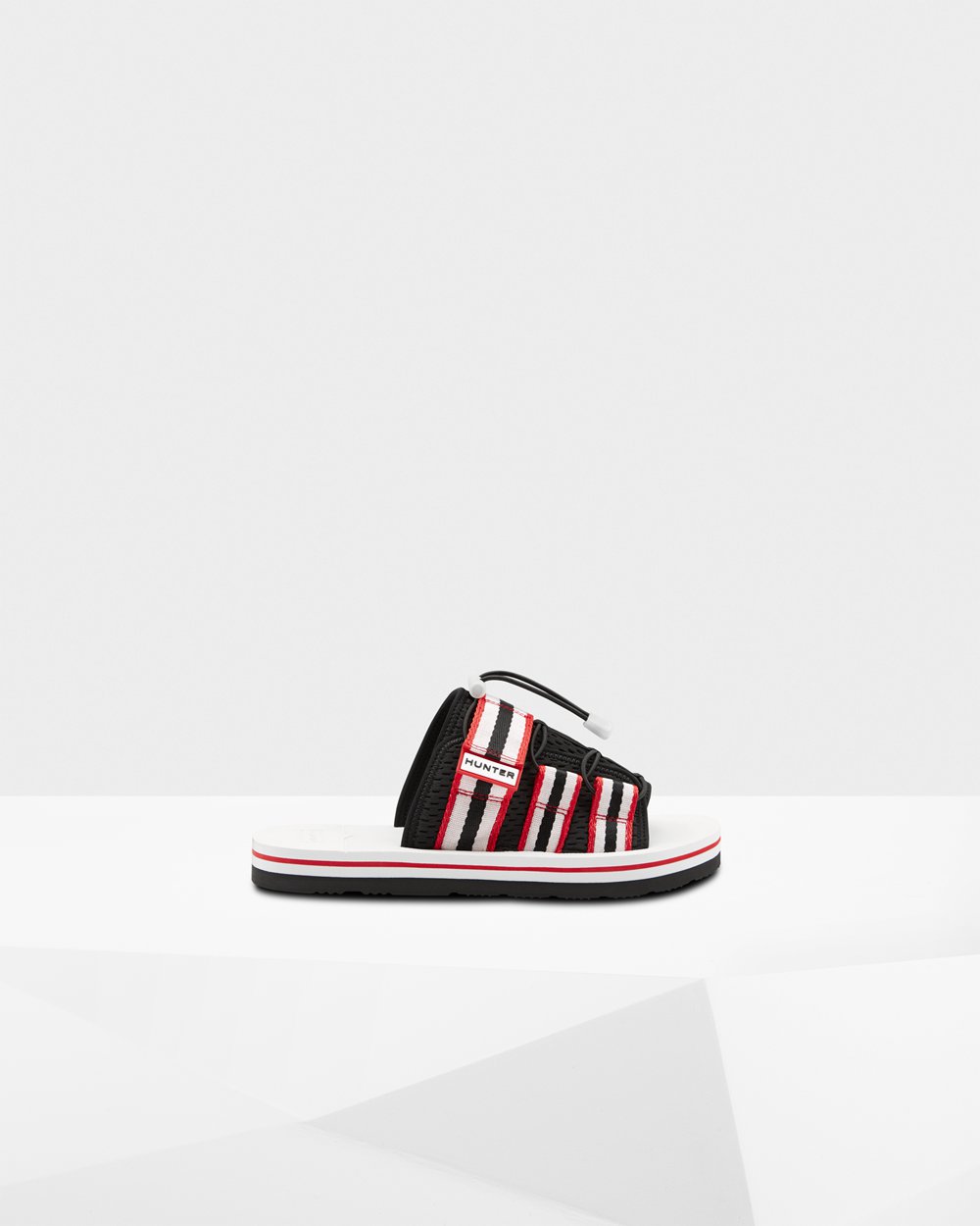 Hunter Original Beach Slides - Online Mens Black/White/Red - XYFPIO382